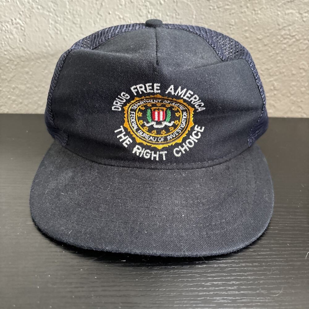 Vintage FBI Drug Free America Trucker Hat SnapBack